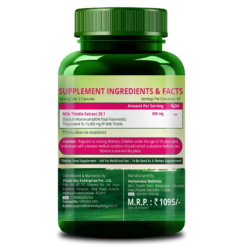 HIMALAYAN ORGANICS Milk Thistle Extract With 800Mg Of Silybum Marianum Detox Supplement For Men And Women For Healthy Liver, 120 Capsules-3.webp